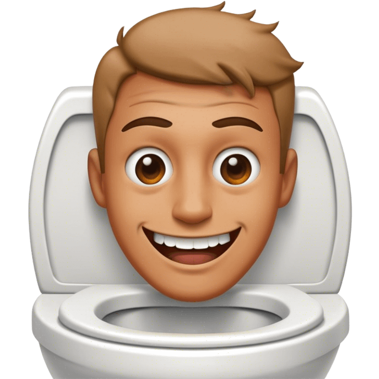 A man’s head inside of a toilet making a creepy smile emoji