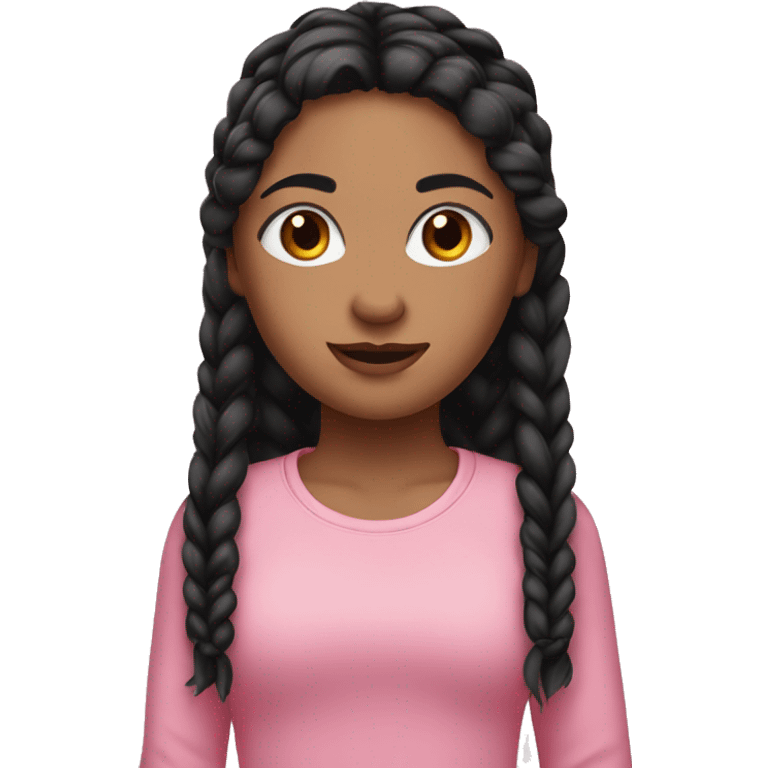 A girl with black hair and braids brown eyes pink shirt black leggings  emoji