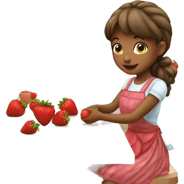 Girl eating a strawberry wearing apron  emoji