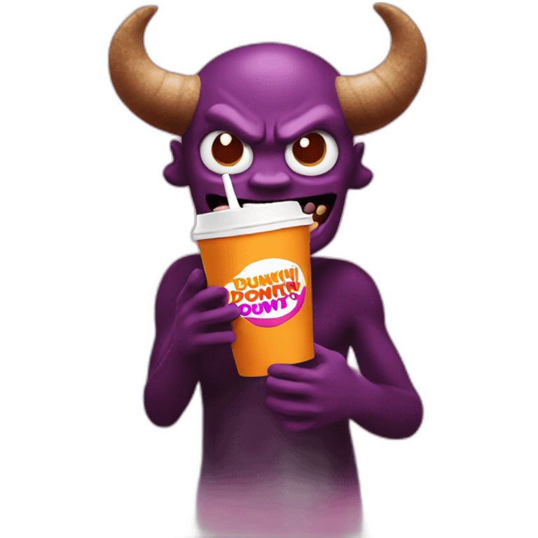 a demon holding a dunkin donuts coffee cup emoji