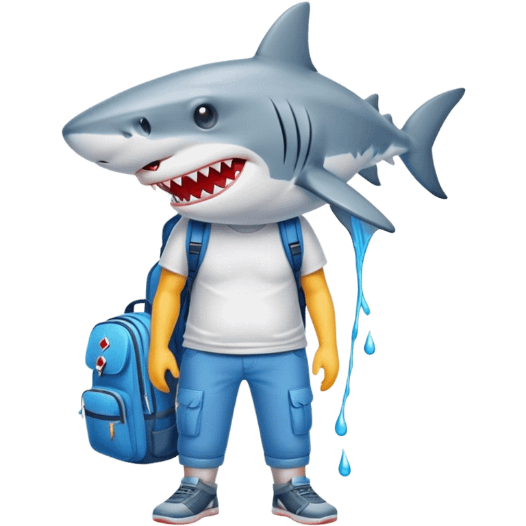 Shark with drip on and pants t shirt wearing a back pack emoji