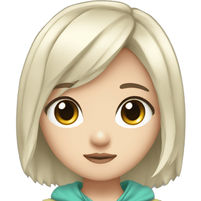 emoji for twitch, anime chibi-style, girl, right eye green, left eye blue, ice ash blonde hair emoji