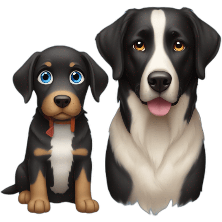 black labrador with a berger australien with blue eyes emoji