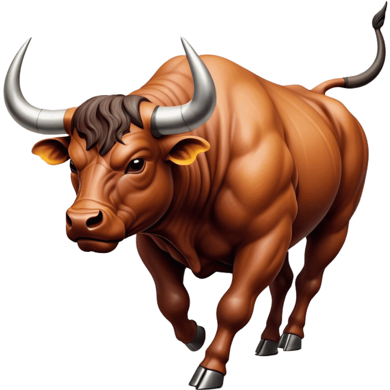 Cinematic Realistic depiction of a powerful Spanish charging bull, rendered with dynamic muscle definition and detailed, textured hide, set against a dramatic backdrop with intense, action-packed lighting emoji