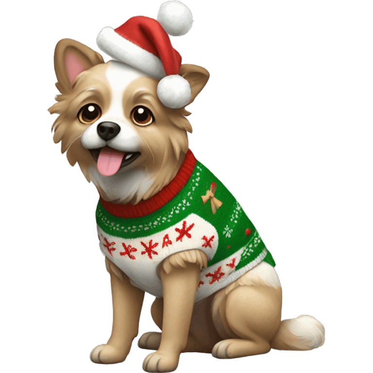 Pomerianen dog Wearing christmas sweater  emoji