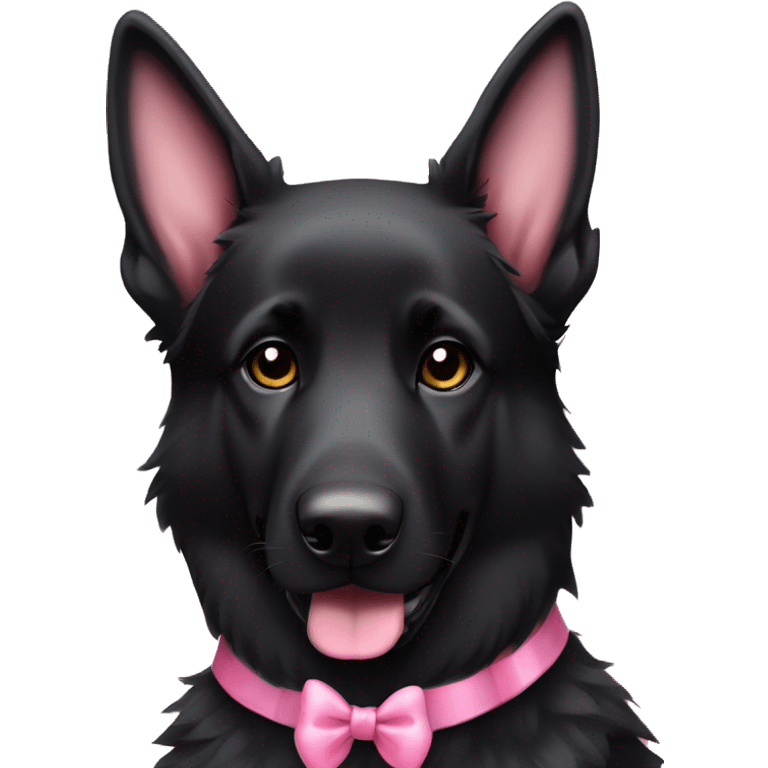 Black German shepherd dog with all black fur and with pink bow emoji