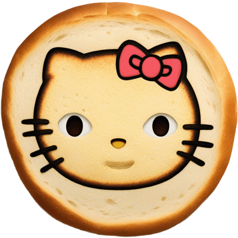 hello kitty face toasted on a circular bread emoji