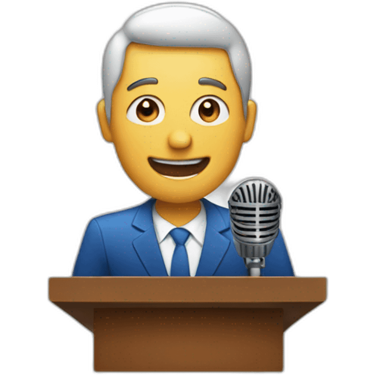 Man on a podium  with a microphone emoji