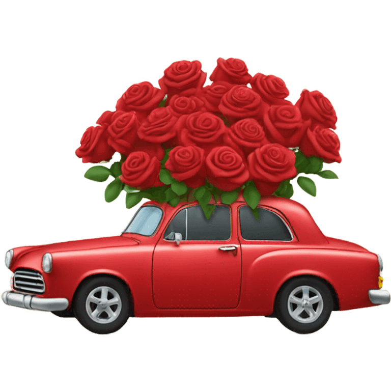 red car in the trunk many roses emoji