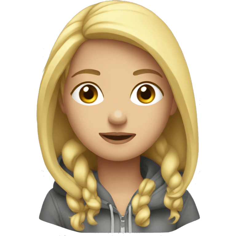 Blond girl wearing inc a hoodie laying down emoji