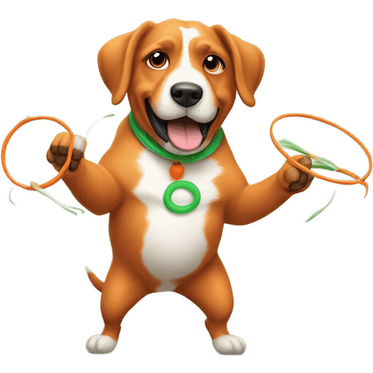 A dog juggling carrots while hoola hooping  emoji