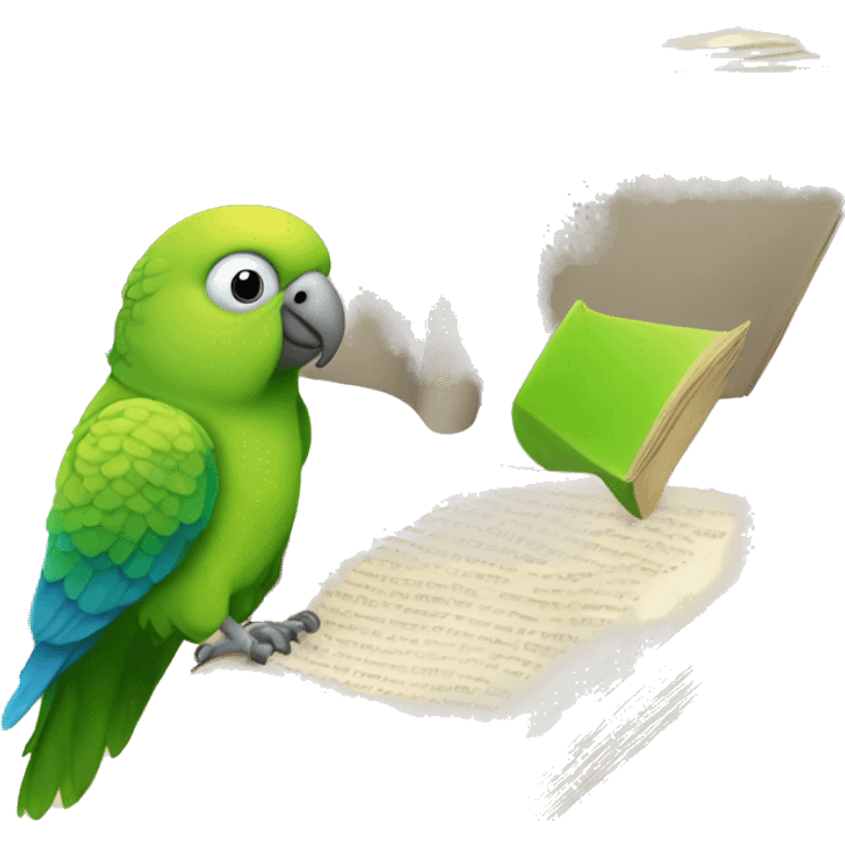 parakeet with giant book emoji