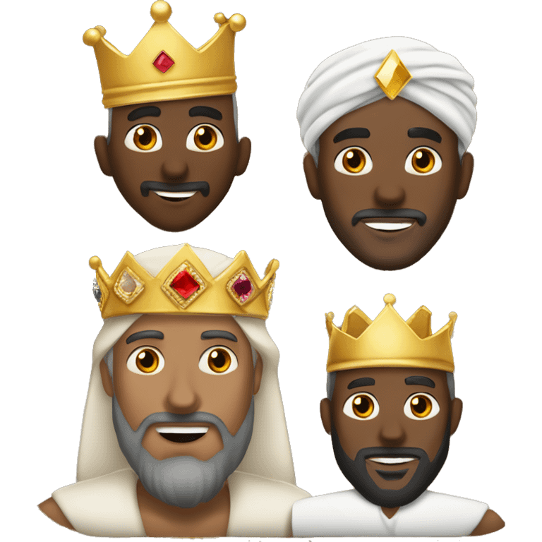 man (with a white beard and a simple golden crown), man(with a short brown beard and a jeweled golden crown), and man (dark-skinned, clean-shaven, and wearing a decorated turban). emoji