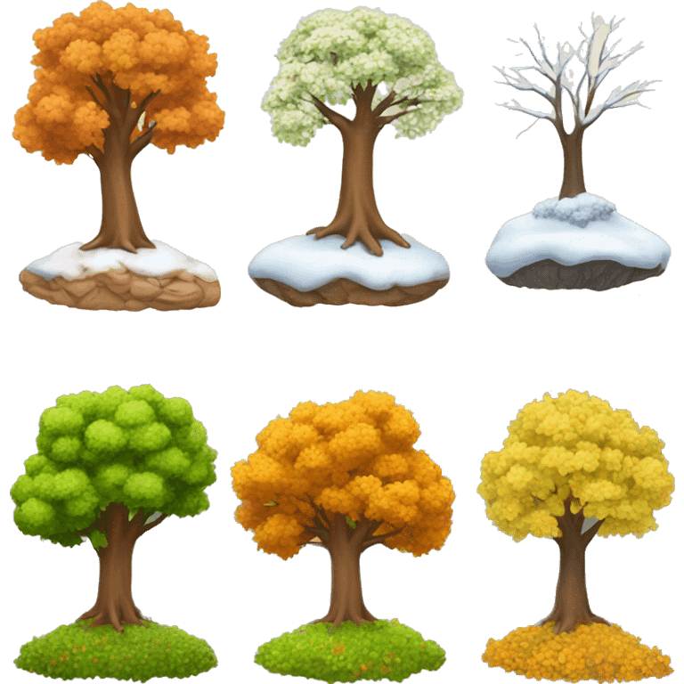 tree in fall, tree in winter, tree in summer, tree in spring emoji