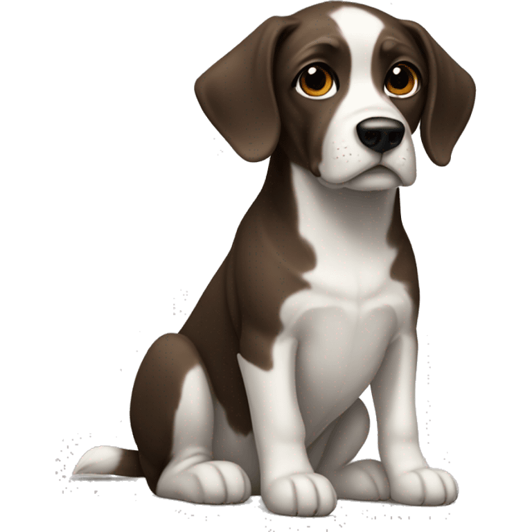 realistic dog portrait full body dark brown ears white body emoji