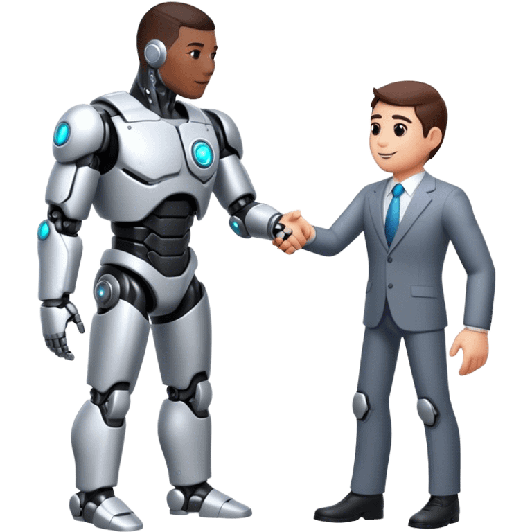 cyborg doing a handshake with business man emoji