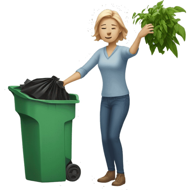 White woman throwing a plant in the trash. emoji