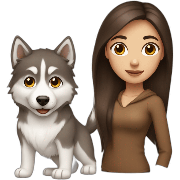 Long Brown hair woman and husky emoji