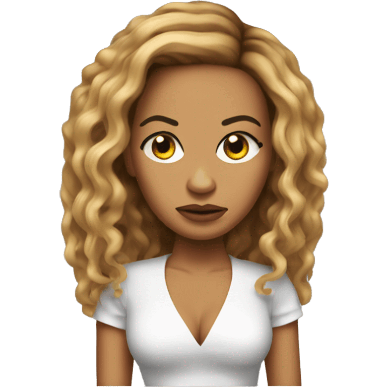 Full-body Beyonce with a big head with sad face emoji