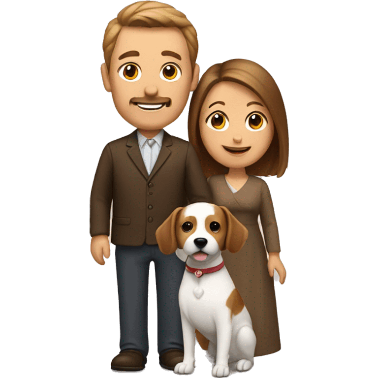 husband and wife with small white and brown dog emoji