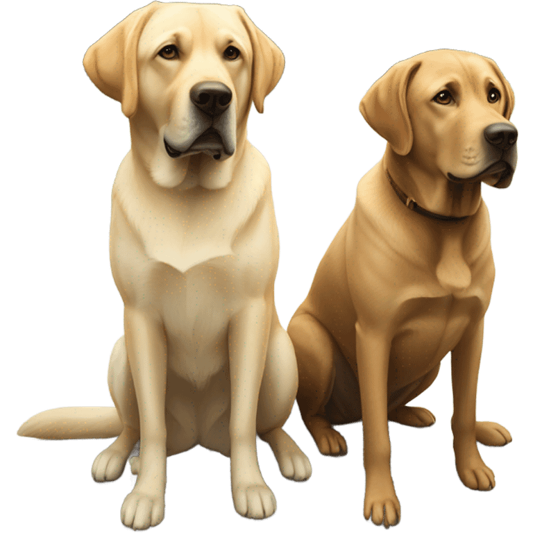 A brown lab and a yellow lab sitting emoji