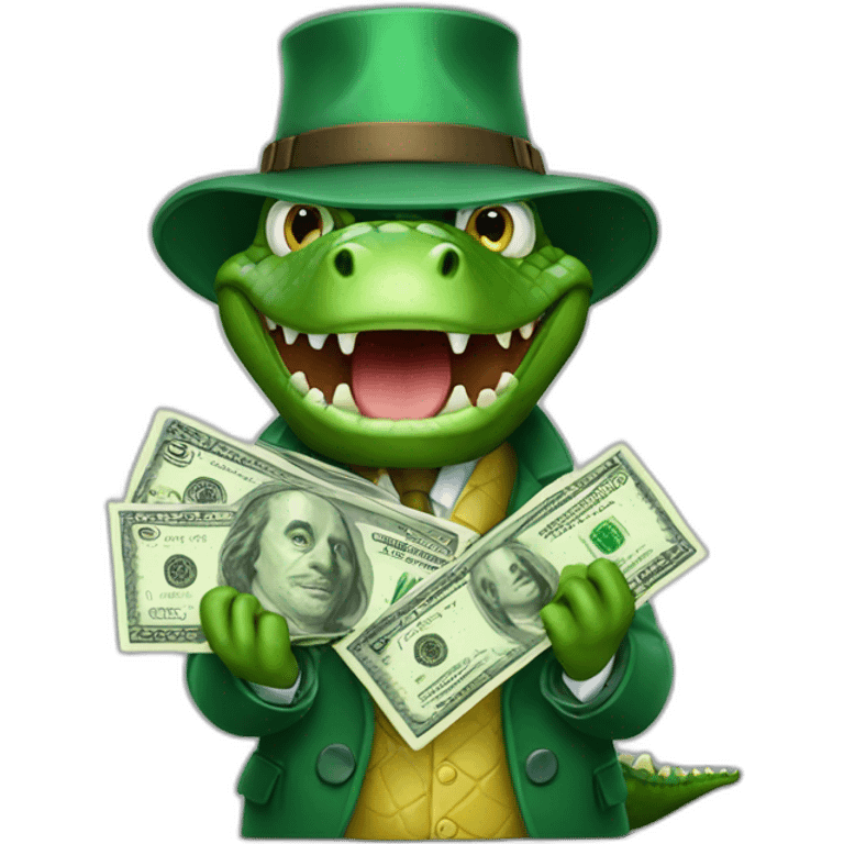 Professor crocodile with dollars cash emoji