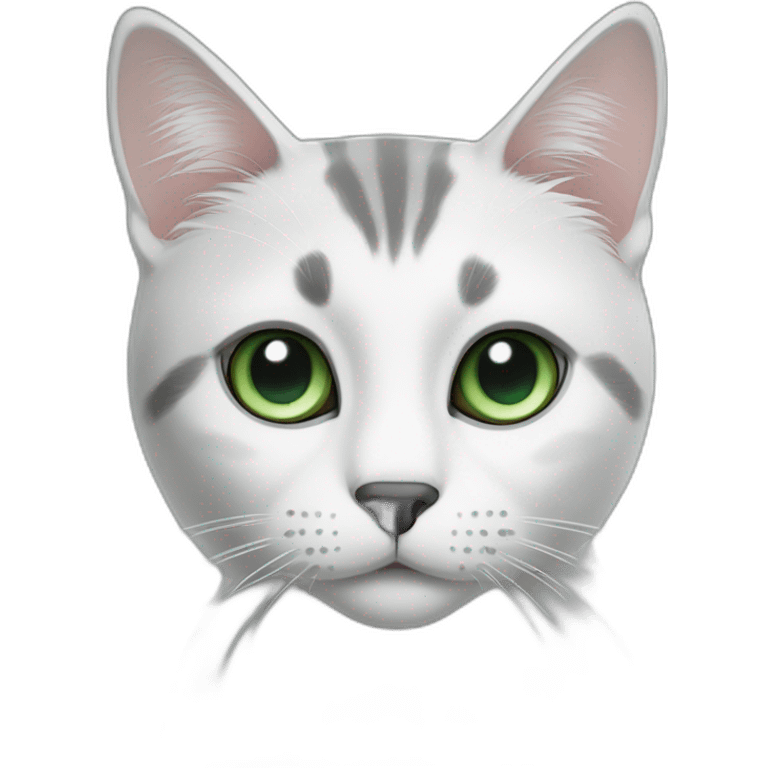 Grey and white cat with a black dot in the nose and green eyes emoji