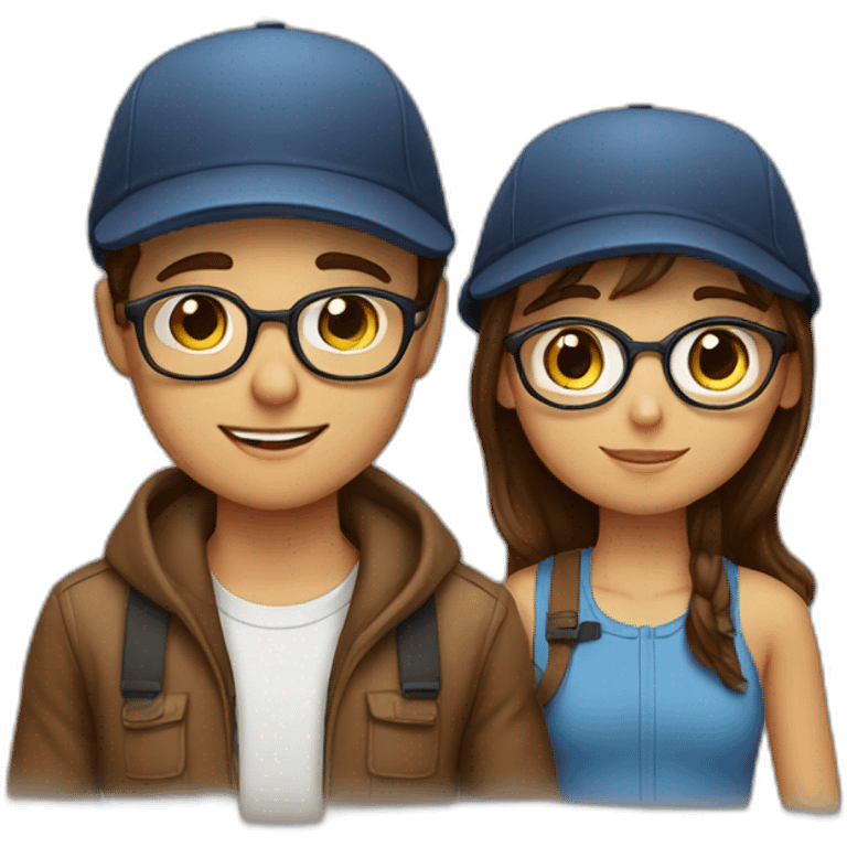 A Girl with Brown Hair and glasses in Love with a Boy with a cap and glasses emoji