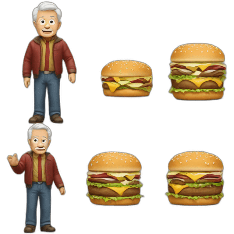 old man with red hairs and with a big mac in his left hand emoji