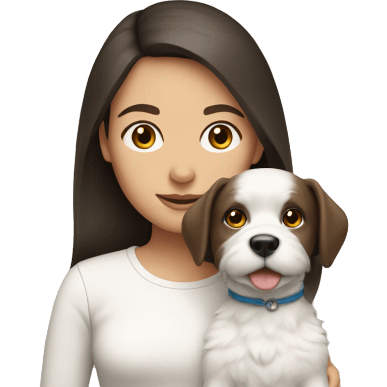 brunette girl with a white dog emoji