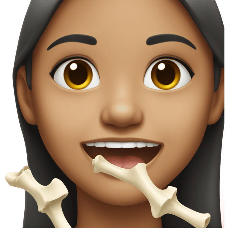 Girl smiling with a bone shape on mouth emoji