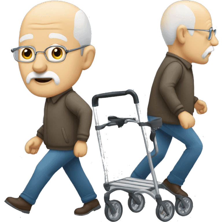 Bald Old Man with beard walking with rollator emoji