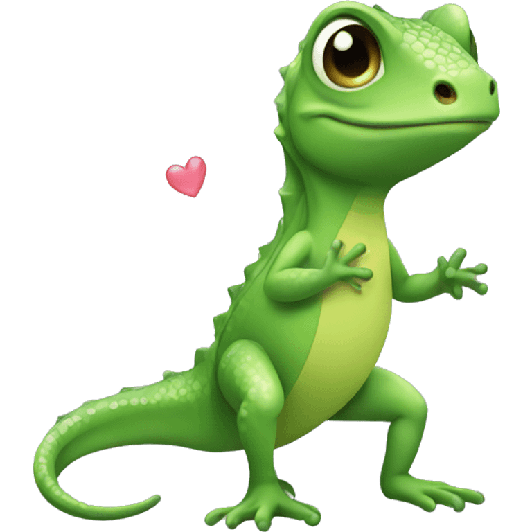 cute green lizard full body with green hearts emoji