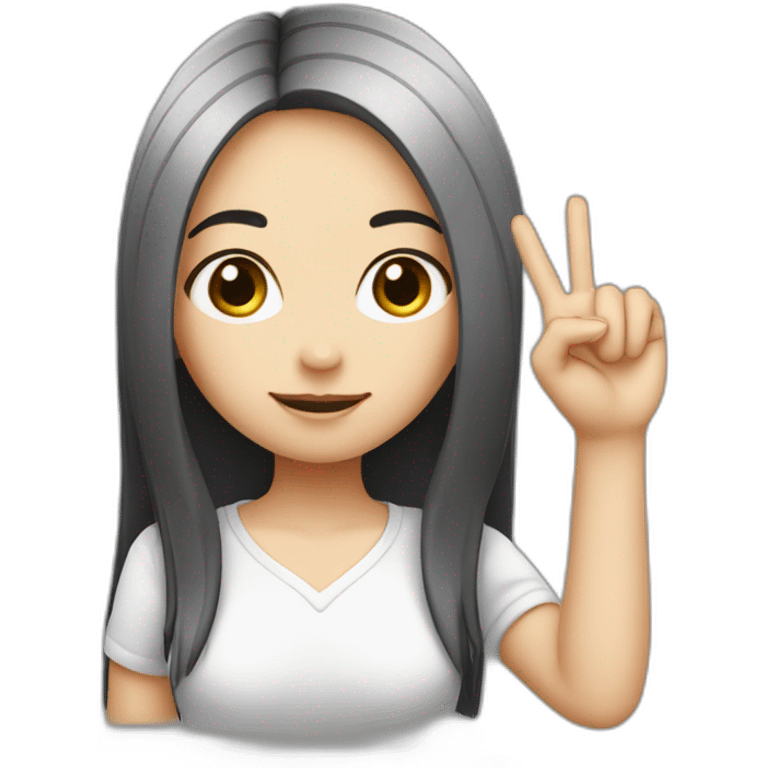 Small white skin black haired girl showing 3 fingers up, 2 closed emoji