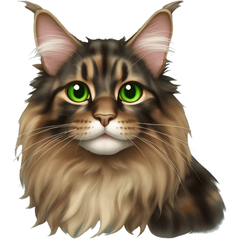 Tortoiseshell Maine Coon cat green eyes emoji