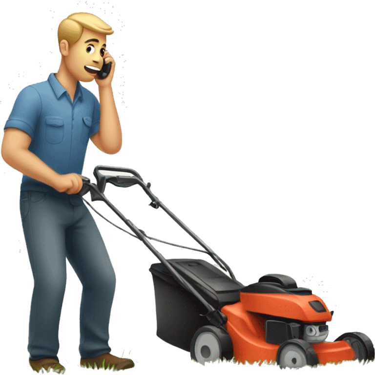 man mowing the lawn, talking on the phone  emoji