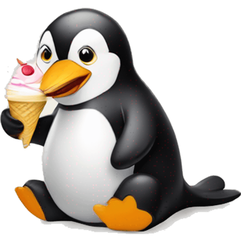 sitting pinguin with ice cream emoji