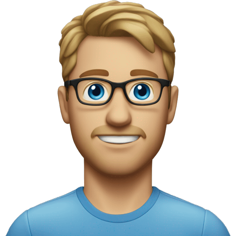 A head and shoulders shot of a 32 year old white man, with short brown hair, with none facial hair,  wearing glasses with blue eyes wearing a t-shirt. emoji