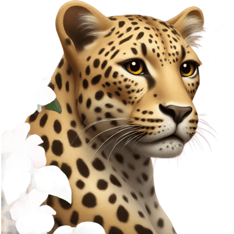 Leopard with a hibiscus flower by the ear emoji