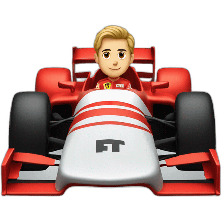 Smart young man racing in Ferrari formula one car emoji