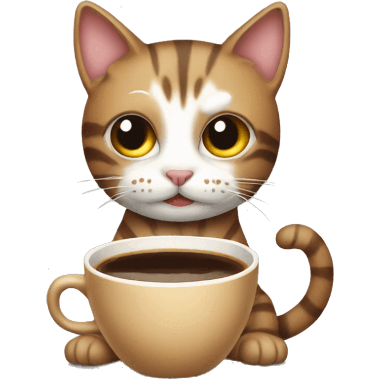 stripped cat with coffee emoji