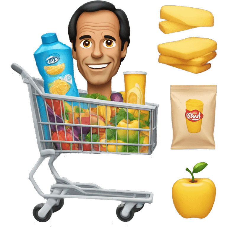 Julio Iglesias using supermarket cart full of product emoji