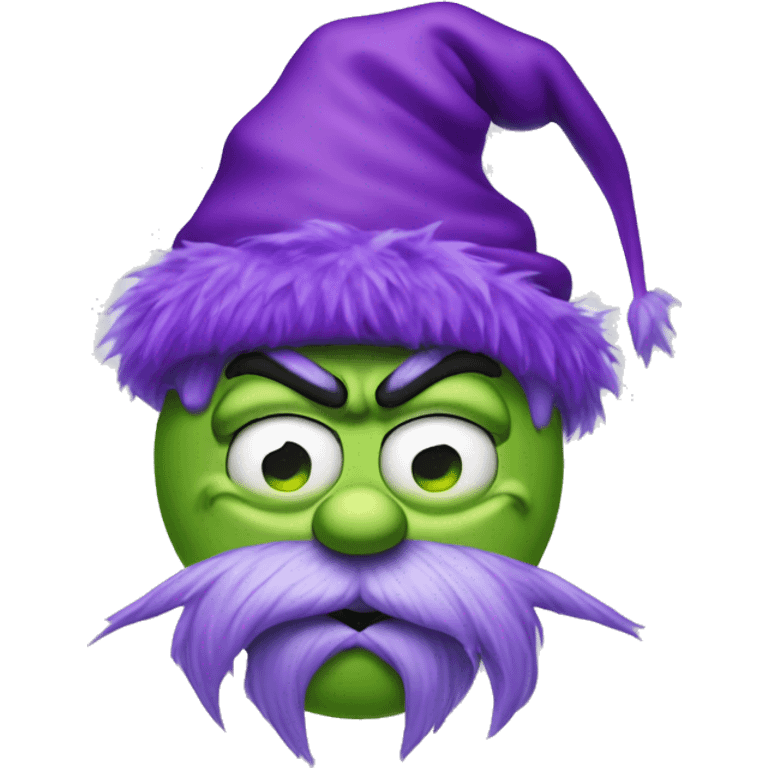 Purple Grinch shivering and freezing (icesicles hanging down from nose, hat) looking sad emoji