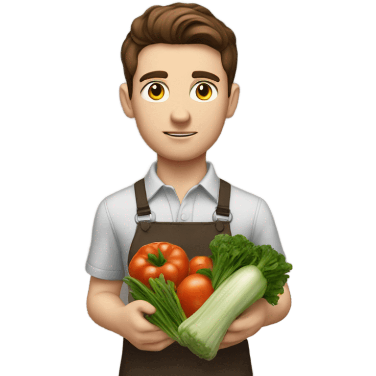 attractive young man white brunette young man using a chopping vegetables emoji