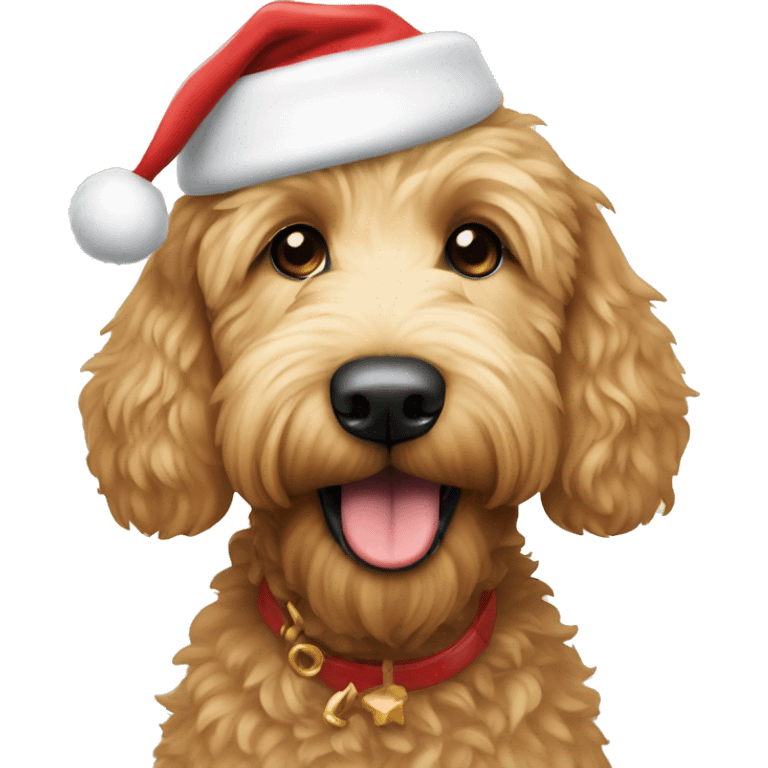 Golden doodle with a Santa hat emoji