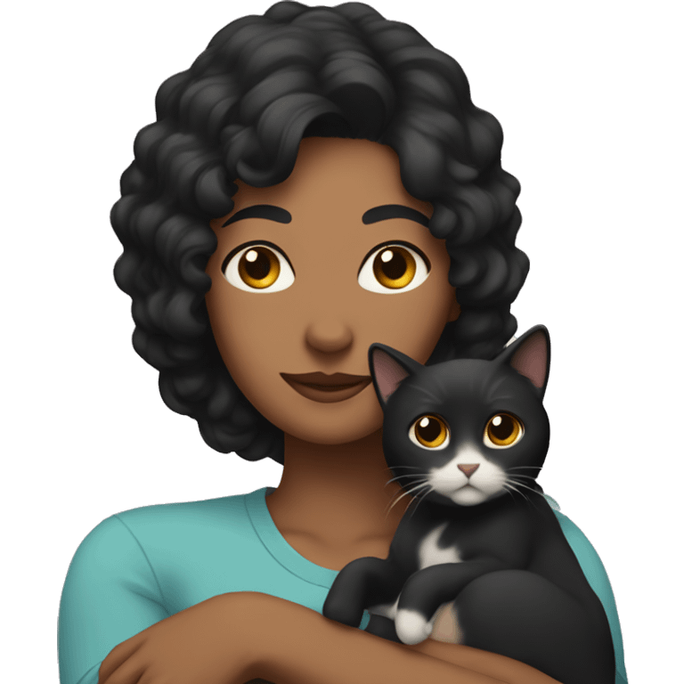 cat with human mom who has black hair  emoji