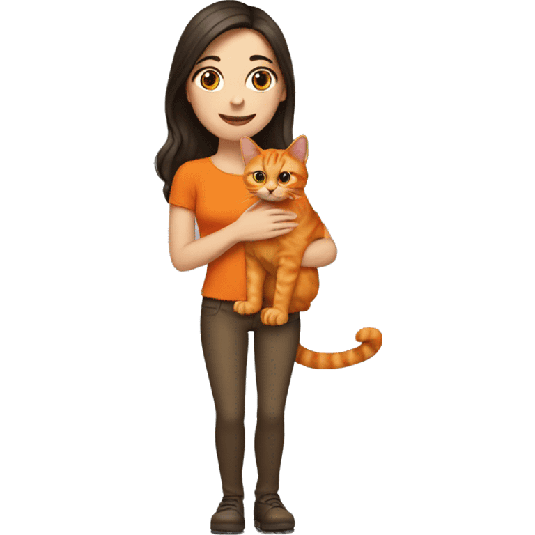 brunette holding orange cat emoji