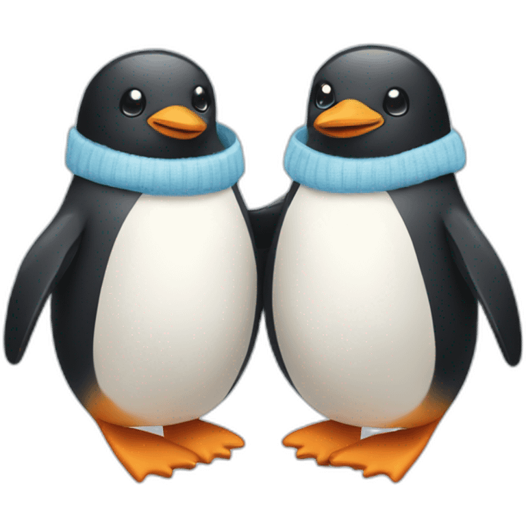 two penguins hugging and holding socks emoji