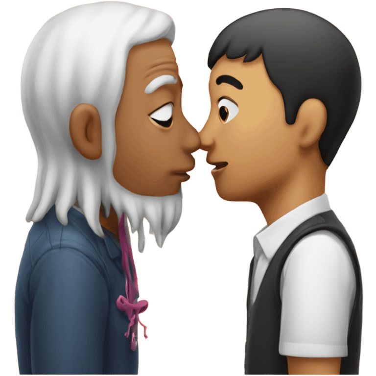 Squid kissing Asian man emoji