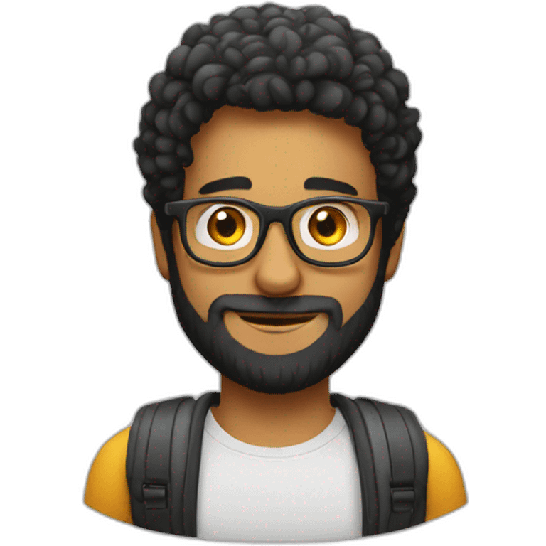 young brazilian man with beard and glasses and t-shirt like a tech bro, hair must be straight hair emoji